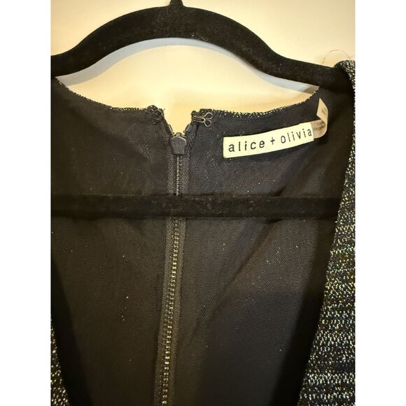 Alice + Olivia Coco Metallic Midi Dress Silver Black Sz 6 $350 [jb] - Picture 9 of 12